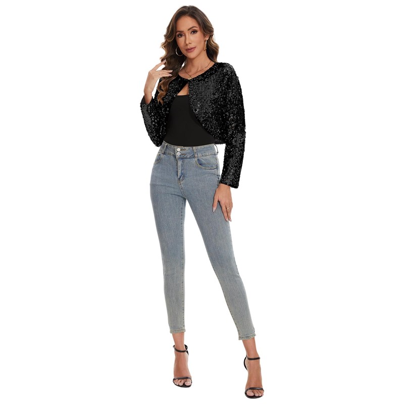 MINTLIMIT Sequin Cardigan Women's Short Open Cardigan Long Sleeve Bolero