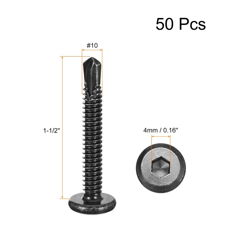sourcing map Hex Socket Self Tapping Screws, #10 x 1-1/2"