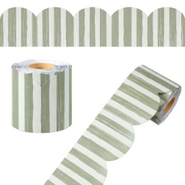 JarThenaAMCS 65Ft Stripe Bulletin Board Border Roll, Sage Green,Scalloped