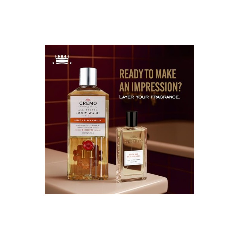 Cremo Spice and Black Vanilla Body Wash, Men's Shower Gel
