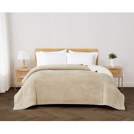 Cannon Carved Faux Fur Tan Full/Queen Blanket, Textured Solid Color, Adult Bedding, Oeko-TEX Certified