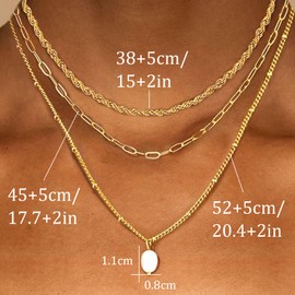 XSDSLS 3 Pcs Gold Layered Necklaces for Women Stainless Steel Stackable Cz Crystal Pendant Necklace Twist Rope Chain Paperclip Chain Necklace Clavicle Chain Jewelry (Set2)