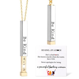 yadiana Be Kind of a B Necklace for Women, Hidden Message Gold Necklace with Vertical Bar Pendant Design, Funny Inspirational B Jewelry Gifts for Her, Best Friend & Sister