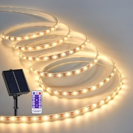 LUHLEE 9.84ft Solar Led Strip Lights Outdoor, High Brightness 180 LED Solar String Lights for Outside Warm White, Solar Rope Lights Outdoor IP65 Waterproof for Patio Yard Deck Balcony Garden Decor
