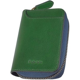 Fabrizio Men's Card Case, Card Holder, Coin Purse, Large Capacity, 20 Pieces, High Quality, Italian Leather, Genuine Leather, Credit Card Case, Magnetic Protection, Skimming Prevention, green