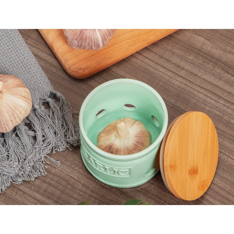 ONEMORE Garlic Keeper for Counter, Garlic Holder Countertop Storage Container,