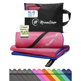 NirvanaShape Microfibre Hand Towel, Lightweight Compact Bath Towel, Travel Towel, Beach Towel, Sports Towel, Set of 2 XL + S 200 x 100 + 60 x 40 cm
