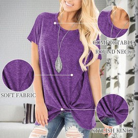 SHIBEVER Women's Tops Short Sleeve Shirts Twist Knotted T Shirts Round Neck Tunic Purple XXL