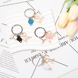 Keboyoe Pack of 8 Nurse Key Fob Stainless Steel Metal Key Fob Nurse Keychain with Syringe, Nurse Cap and Stethoscope for Doctor Nurse Gift, Pink, white, black, blue