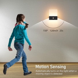 Coinmit Wireless Motion Sensor Indoor Wall Sconces Set of 2, Morden Battery Acrylic LED Wall Lantern, Cordless Decorative Wall Lamps for Porch Patio Hallway Bedroom Living Room(Black)