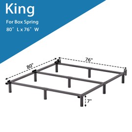 Askeld King Size Bed Frame, 7 Inch High Metal Bed Support for Box Spring and Mattress Base, Heavy Duty Basics Bed Frames, Noise Free, Easy Assembly, Black