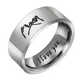 COLORFUL BLING Pinky Promise Couple Rings Stainless Steel Polish I Love You Engagement Wedding Ring Band for Friendship Lovers Valentine's Day Wedding Jewelry-silver6
