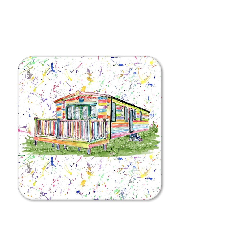 Coaster Caravan Static Holiday Home Coasters Watercolour Art Gift Work
