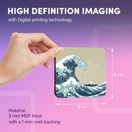 Destination Vinyl ltd Great Coasters (Set of 4) Square - Vintage Great Wave Japan Art Drink Glossy Coasters/Tabletop Protection for Any Table Type #2115