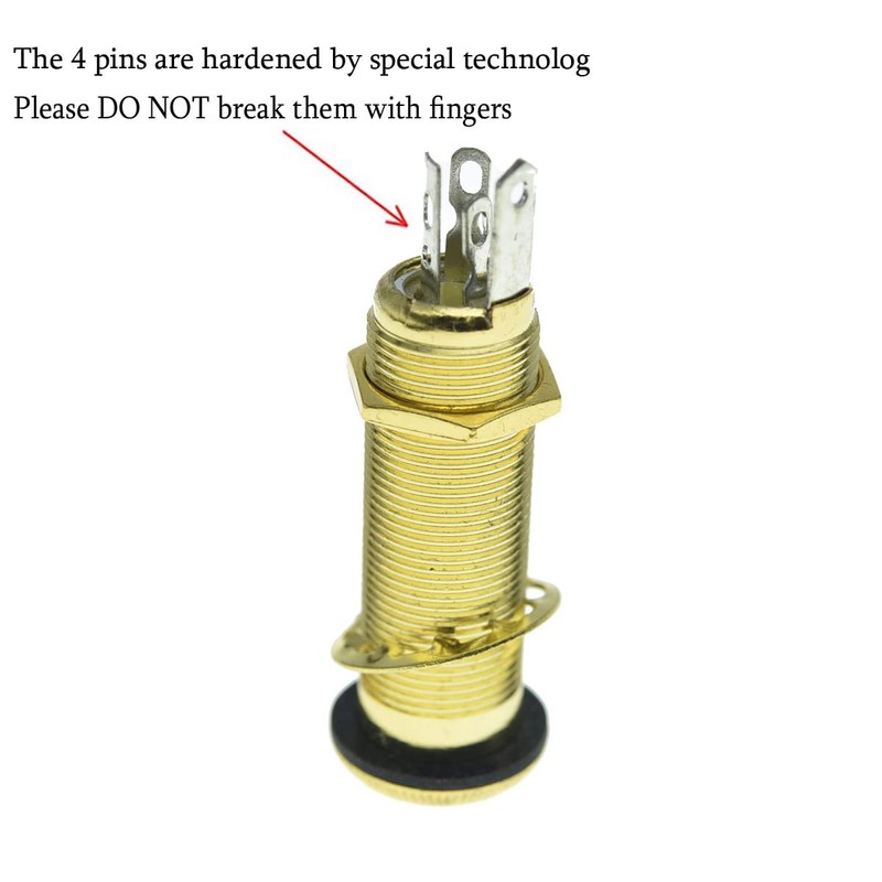 KAISH Stereo Copper Guitar Bass Barrel Jack Cylinder Input/Output Jacks