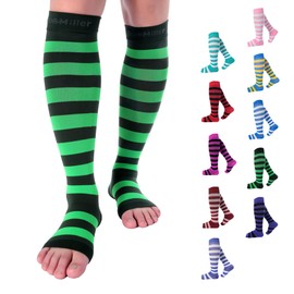 Doc Miller Calcetines de Compresión de Punta Abierta 1 par 15-20 mmHg Medias de Compresión Para Ejercicio, Recuperación, Dolores, Varices, Mangas para Pantorrillas Verde Oscuro Verde Claro, Mediano