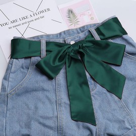 Long Thin Skinny Scarf Satin Neckerchief Ribbon Tie Waist Belt for Women (Dark green)