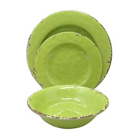 Gianna's Home 12 Piece Rustic Farmhouse Melamine Dinnerware Set, Service for 4 (Green)