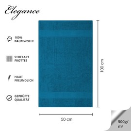 Class 4 Piece Terry Towel Set | Pack of 4 Hand Towels 50 x 100 cm | Terry Quality 500 g/m² | 100% Cotton with Border | Plain Petrol