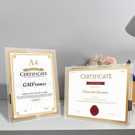 GraduationMall A4 Glass Photo Frame Certificate Frame Diploma Frames Document Picture Holder,Wall & Tabletop Display Gold