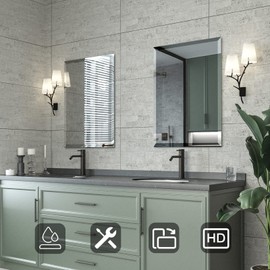 Mirrorons Beveled Mirror, Bathroom Mirrors for Wall 20" x 28", Frameless Rectangle Bathroom Mirror with Beveled Edge, Hangs Horizontally or Vertically, Upgraded Packing