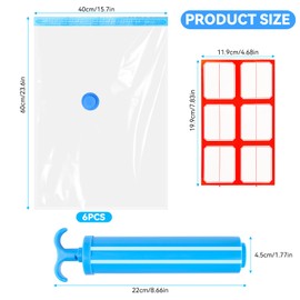 Pack of 6 Vacuum Bags for Clothes, Vacuum Bags, Clothes, Reusable Compression Bags, Travel Bags for Clothes, Travel, Luggage, 60 x 40 cm