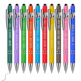 10PCS Funny Pens, Demotivational Arcastic Negative Quotes Ballpoint Pens, Screen Touch Stylus Pen for Writing Metal Daily Gel Pen Set for Office Colleague Coworker Gift, Black Ink 0.5 mm