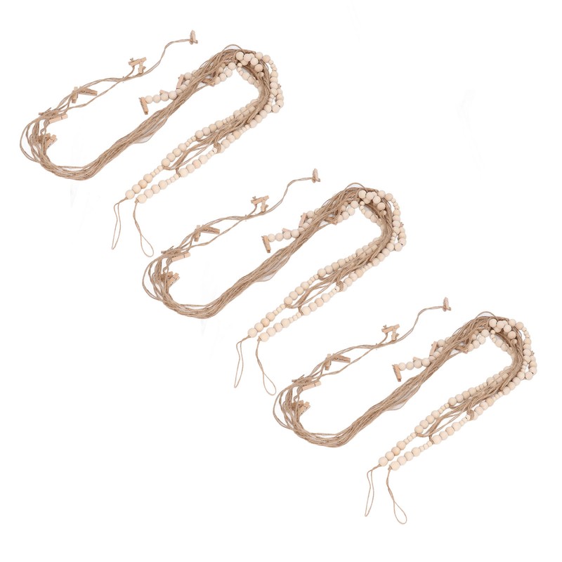 3pcs Hanging Photo Display with Wood Clips Beads DIY 110cm