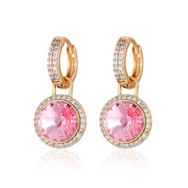 XUPING Crystal Earrings Dangle Hoop Earrings for Women 14K Gold Small Huggie Cubic Zirconia Hypoallergenic Trendy Earring Jewelry(Pink）