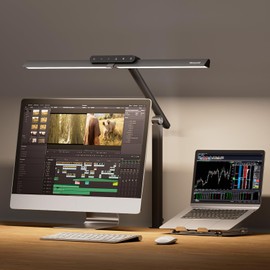 Honeywell LED Desk Lamp with Clamp - HJ1 Sunturalux Eye-Caring Clip on Lights for Home Office, 1200LM Clamp Lamp 4 Color Modes Stepless Dimming Task Desk Light for Working Black