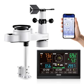 VEVOR 5-in-1 Wi-Fi Weather Station, 7.5-Inch VA Display, Wireless Solar Powered Outdoor Sensor, Rain Gauge, Indoor Outdoor for Weather Forecast, Wind 