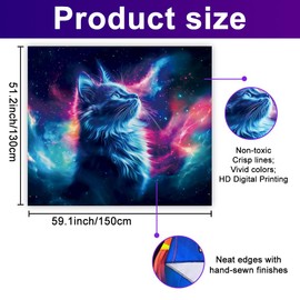 WEBEEDY Black Light Tapestry UV Reactive Starry Sky Cute Cat Tapestries Black Light Cat Posters Animal Tapestries Wall Hanging for Bedroom Party Backdrop Photo Room Decor, 150x130cm/59x51 Inches