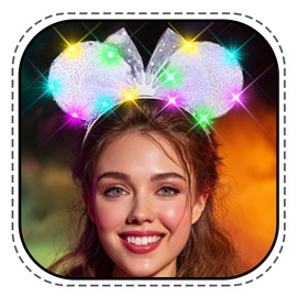 Kesvb Light Up Hair Bow Headband Glow Led Bow Headpiece Party Costume Hair Accessories for Women (Silver, One Size)