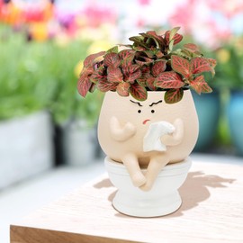Toparad Face Self Watering Planter Pots Funny Toilet Plant Pot for Indoor Plants, Resin Face Head Flower Pots Quirky Succulent Planters with Drainage Hole, Gift Ideal for Home, Office, Christmas
