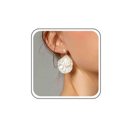 Ximdble Vintage Pearl Shell Drop Earrings Boho Pearl Scallop Dangle Earrings Boho Pearl Stud Earrings Statement Conch Earrings for Women