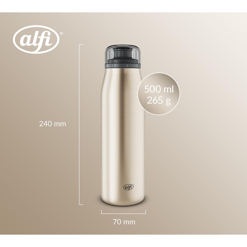 alfi ISO Bottle 500 ml, Gold Champagne, Insulated Drinking Bottle