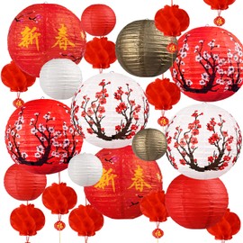 23 PCS Chinese Japanese Paper Lantern and Chinese New Year Lantern for Chinese Spring Festival and Home Restaurant Wedding Party Decoration