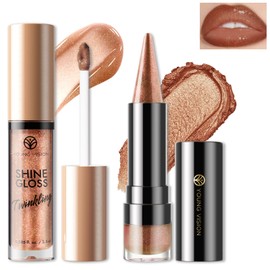 HOSAILY Metallic Lip Liner with Glitter Lip Gloss Combo Sets for Women, Smooth Hydration Plumping Shimmer Lip Glow Oil High Shine Liquid Lipstick, Lightweight High Impact Shiny Lip Color Makeup