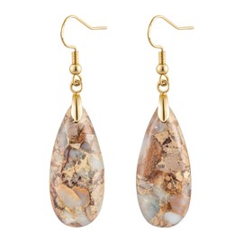 HAISWET Brown Stone Drop Earrings for Women Teardrop Created Imperial Jasper Dangle Drop Earrings