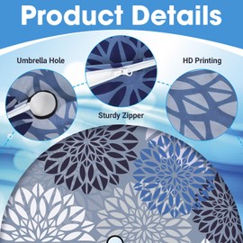 Asxhif Outdoor Picnic Fitted Tablecloth with a Hole and Zipper,Waterproof Patio Table Covers,Elastic Camping Zippered Tablecloth for Picnic, Camping, Dinner,Fit 36"-44"(Round Flower)