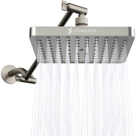 SparkPod Square Rain Shower Head with Shower Head Extension Arm - High Pressure Rain - Luxury Modern Look - No Hassle Tool-less 1-Min Installation (11" Shower Arm Extension, Elegant Brushed Nickel)