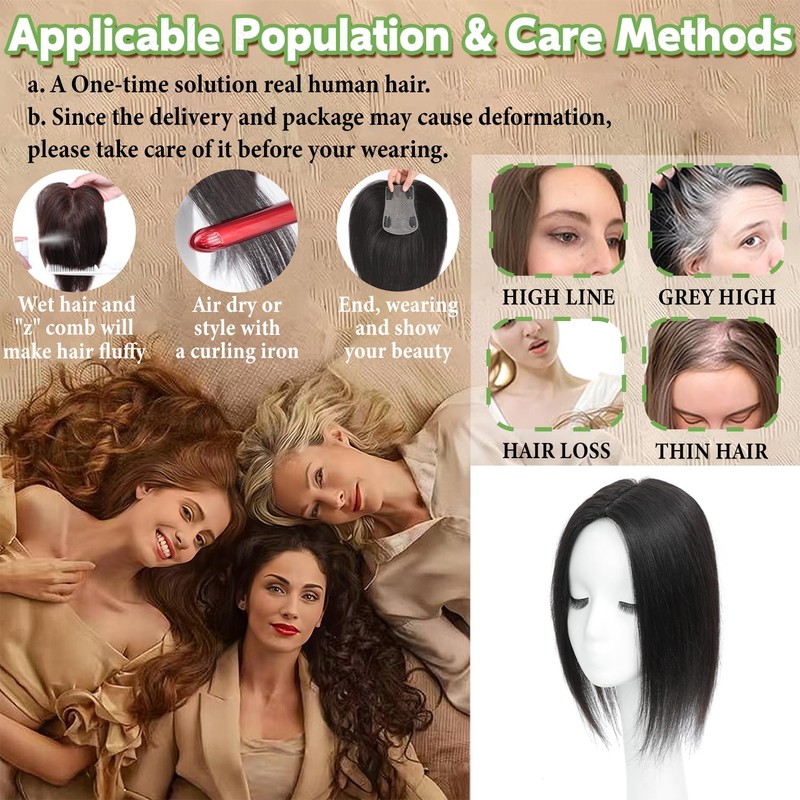 ELEVAVE Hair Toppers for Women Real Human Hair, 16 Inch