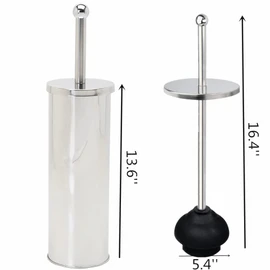 Chrome Toilet Plunger with Holder Bathroom Metal Canister Holder Drip Cup, Heavy Duty, Deep Cleaning Silver