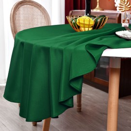 MEANMOY Green 210 GSM Water & Stain Resistant Round Tablecloth for Circle Table - Solid 48 Inch Table Cloth Cover in Wrinkle Free Durable Washable Polyester Fabric for Wedding, Party, Banquet, Dinner