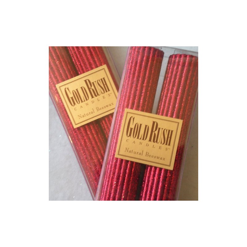 12 Inch Natural Beeswax Glitter Candles, Ruby Red Color, Boxed