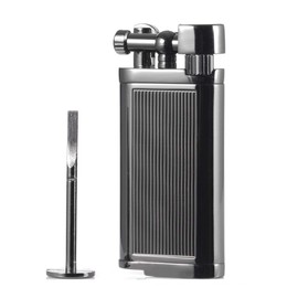 Angled Soft Flame Antique Style Lift Arm Butane Refillable Lighter with Tamper & Pick (Black)
