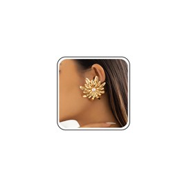 Inateannal Punk Large Flower Earrings Gold Metal Flower Statement Earrings Large Pearl Flower Stud Earrings Vintage Flower Tiered Earrings Huge Floral Drop Earrings Jewelry for Women and Girls