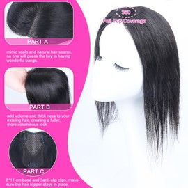 Hair Toppers for Women Real Human Hair 360° Clip in Human Topper Upgrade Swiss Lace Base Hair Extensions Natural Black