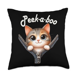 Funny - Peek-a-boo - Cat Throw Pillow