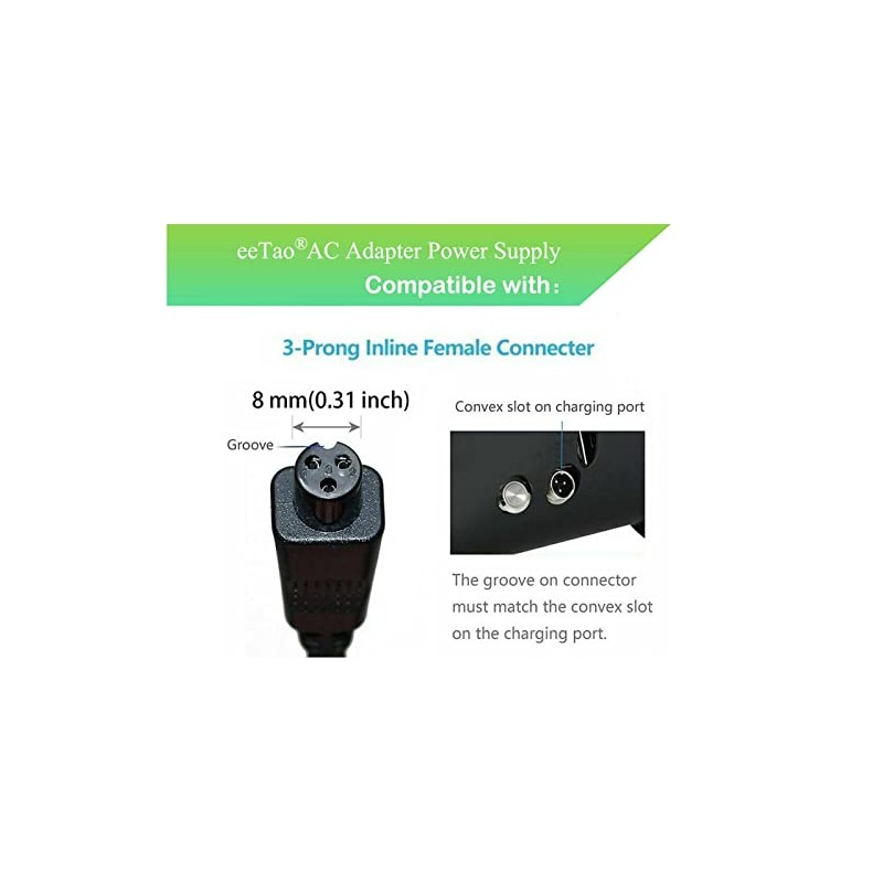 eeTao 3-Pin 42V AC/DC Adapter Charger Compatible with Swagtron Swagboard